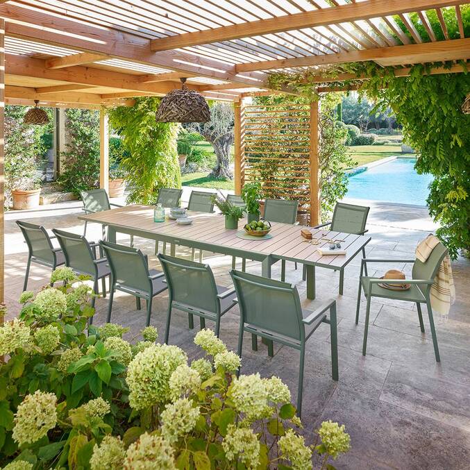 Table de jardin extensible rectangulaire EVASION Lin / Vert laurier