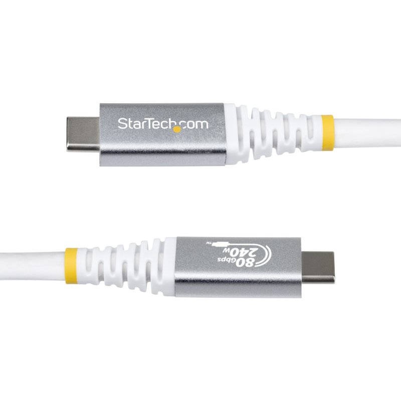 StarTech.com Câble USB4 de 1 m, 80 Gbps, Câble USB-C Certifié USB-IF, 240 W PD, 8K 120 Hz/4K 240 Hz DP2.1 DP80, Compatible Thunderbolt 4 - Cordon USB-C Blanc