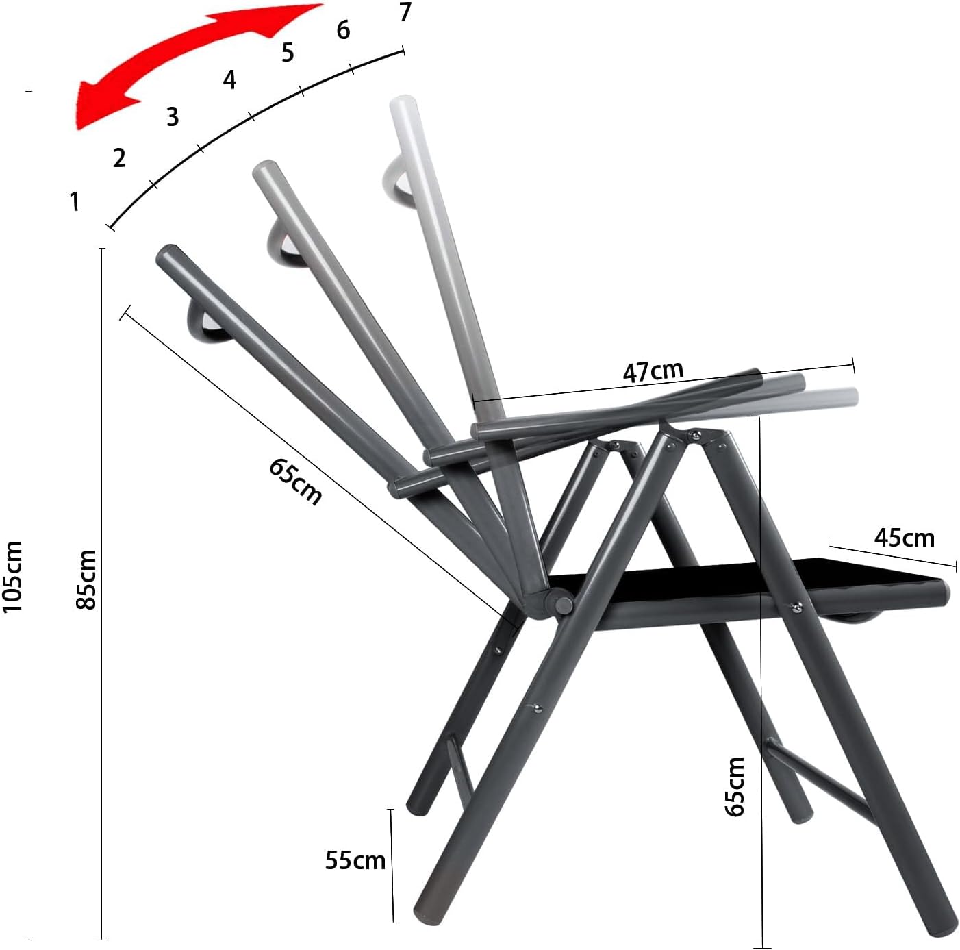 CCLIFE Gartenstühle Alu 2er Set,Gartenstuhl Hochlehner Klappbar, Balkonstühle 7-Fach Verstellbar bis 150kg Dunkelgrau, Modell: Breeze