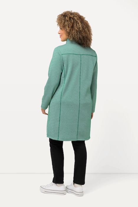 Strickfleece-Jacke, grafisches Muster, Stehkragen
