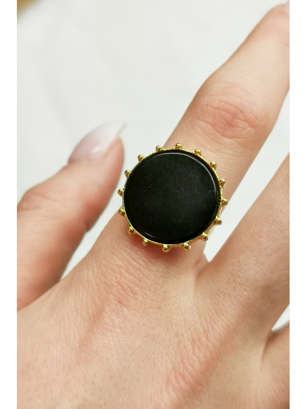 bague chevalière noire dorée - Mile Mila