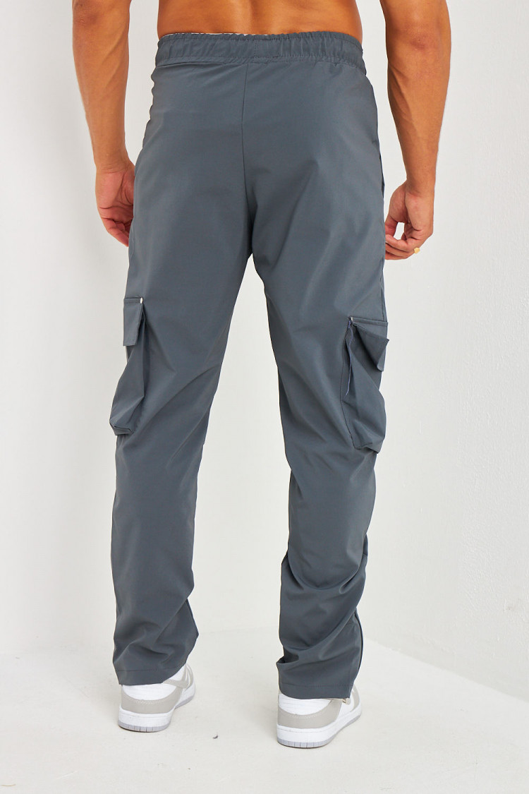 Pantalon de jogging gris anthracite poches cargo et zippé aux chevilles