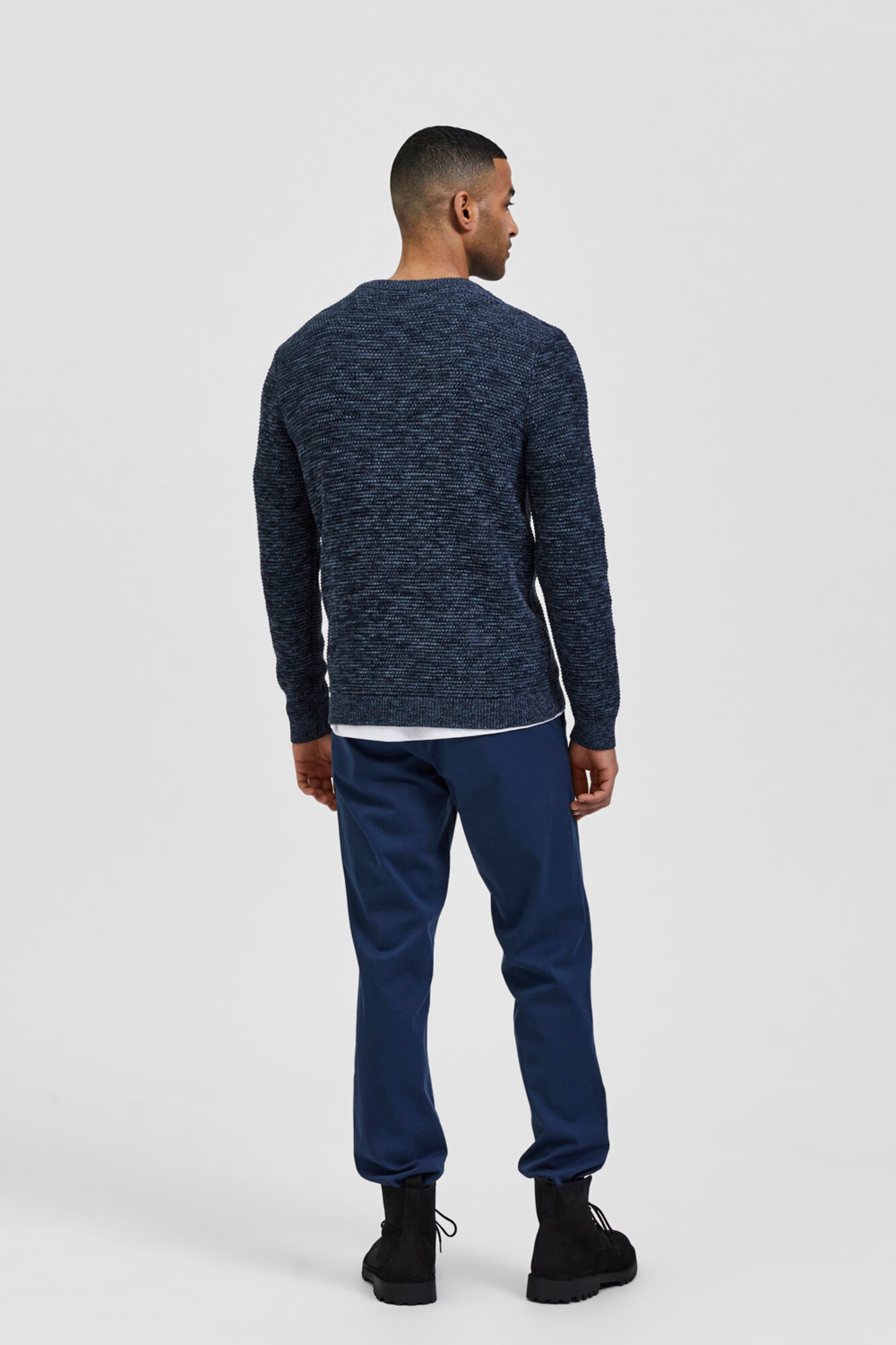 Suéter de tricô com gola redonda - Azul