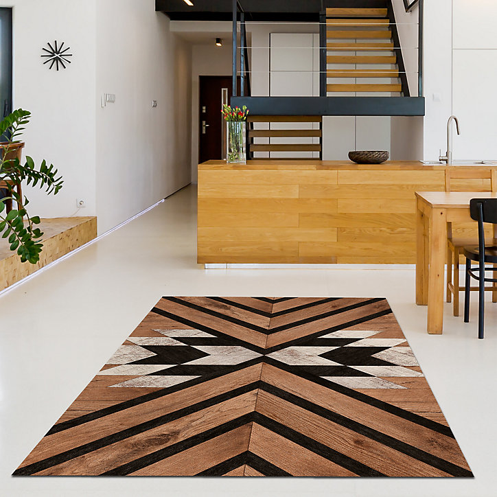 Tapis vinyle motif chevrons bois noyer L.180x l.120 cm x ep. 2 mm