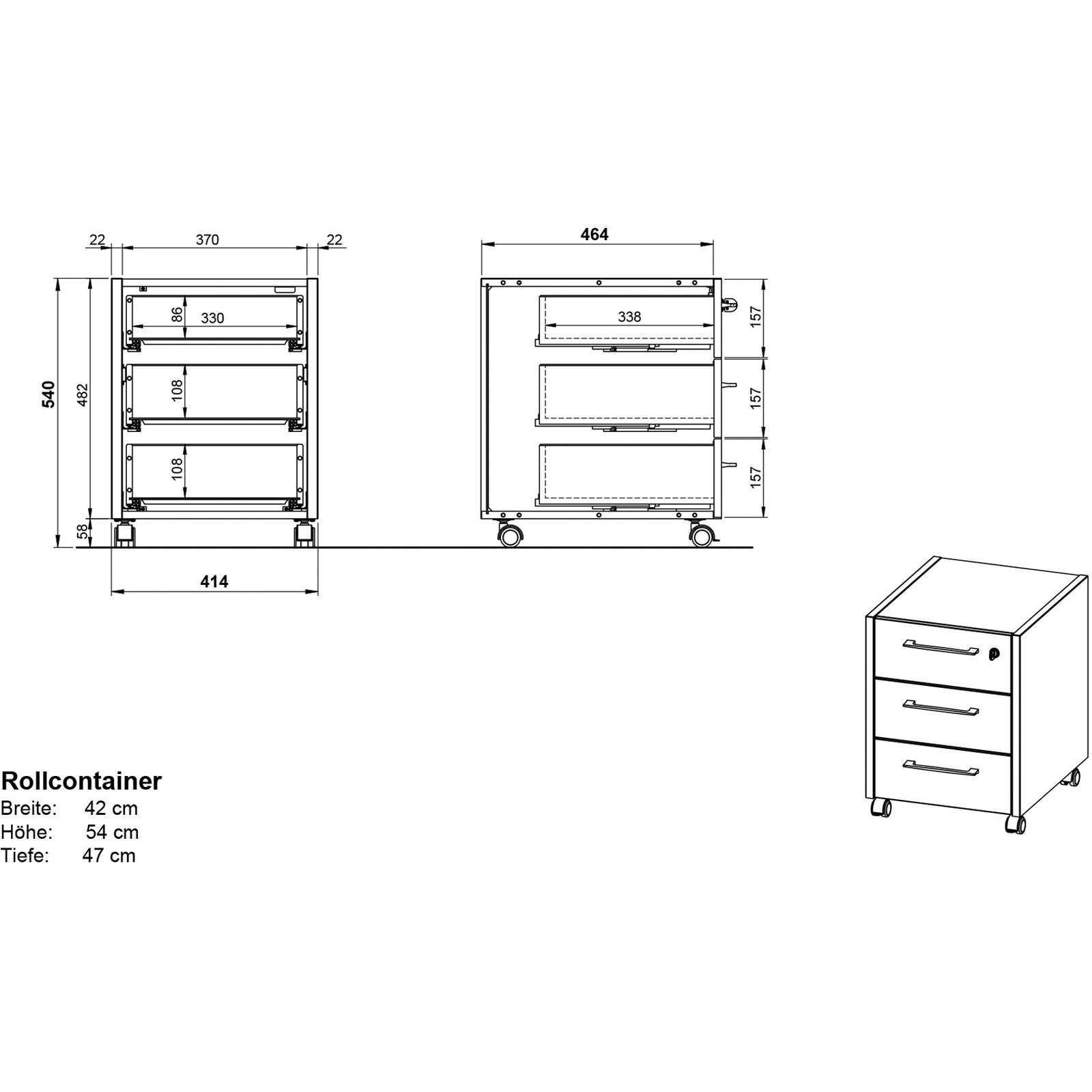 Rollcontainer Vito Dekor Eiche/Graphit-Optik 42 x 54 x 49 cm