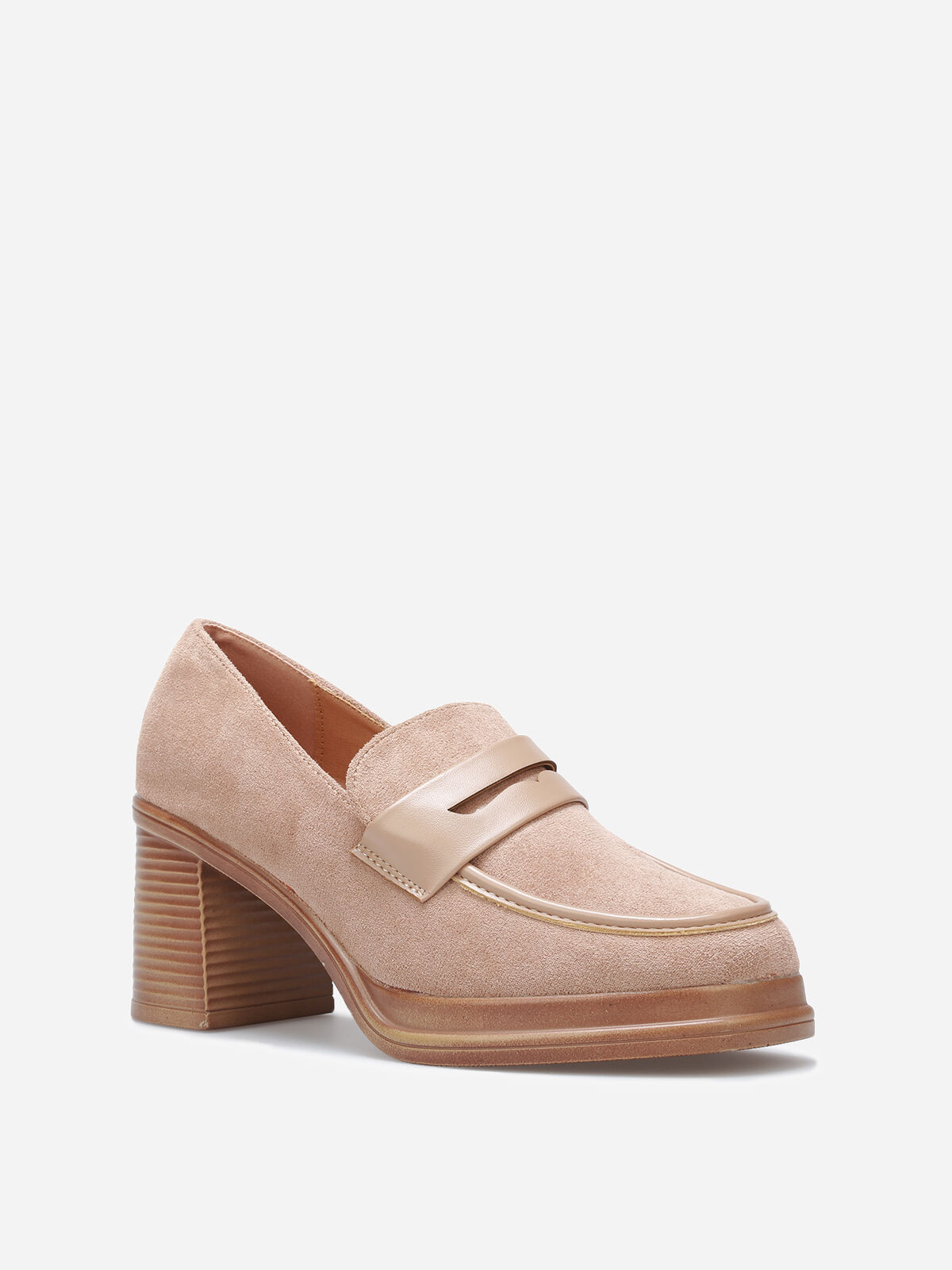 Mocassins bi-matériel à talon- Taupe