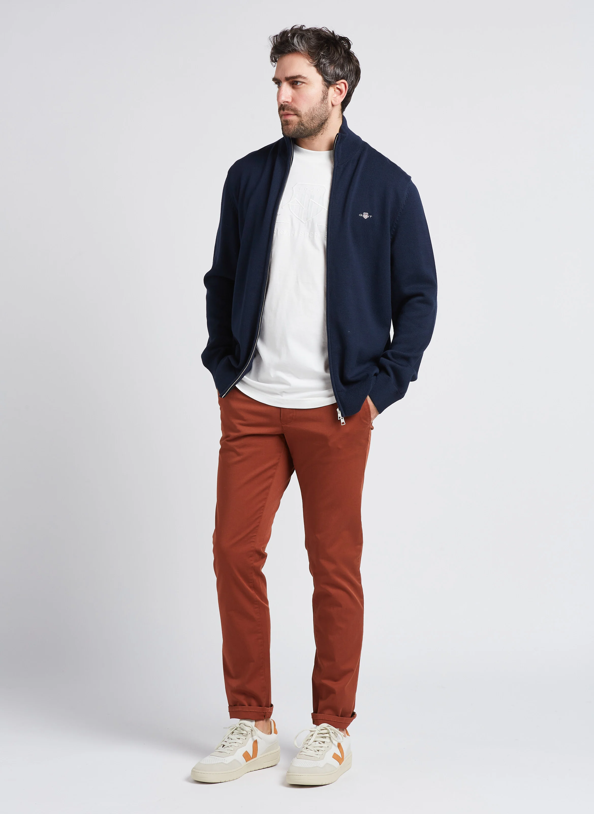 Gilet droit col montant en coton | Bleu