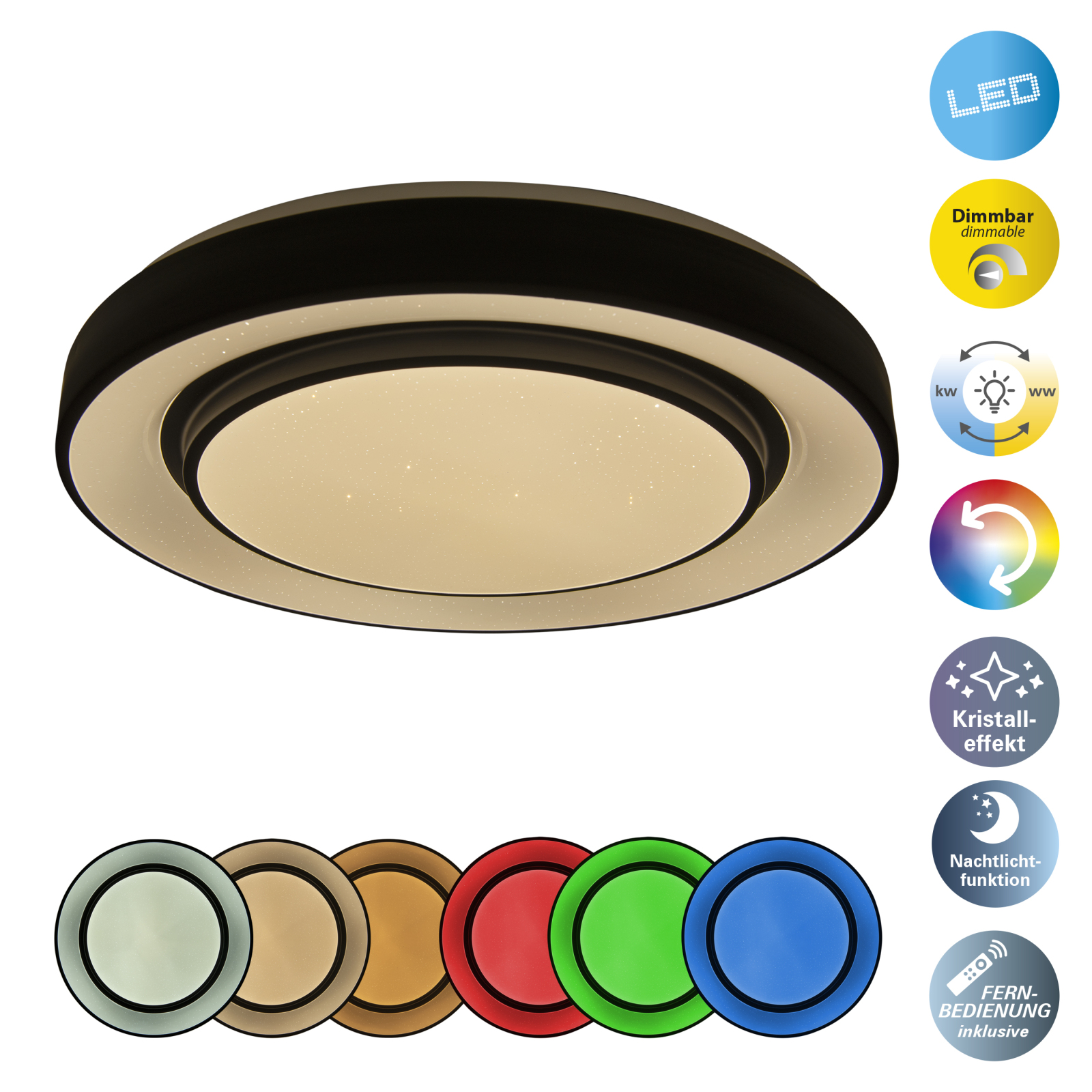 LED-Deckenleuchte MONTEREY - schwarz-weiß - Ø 37,5 cm