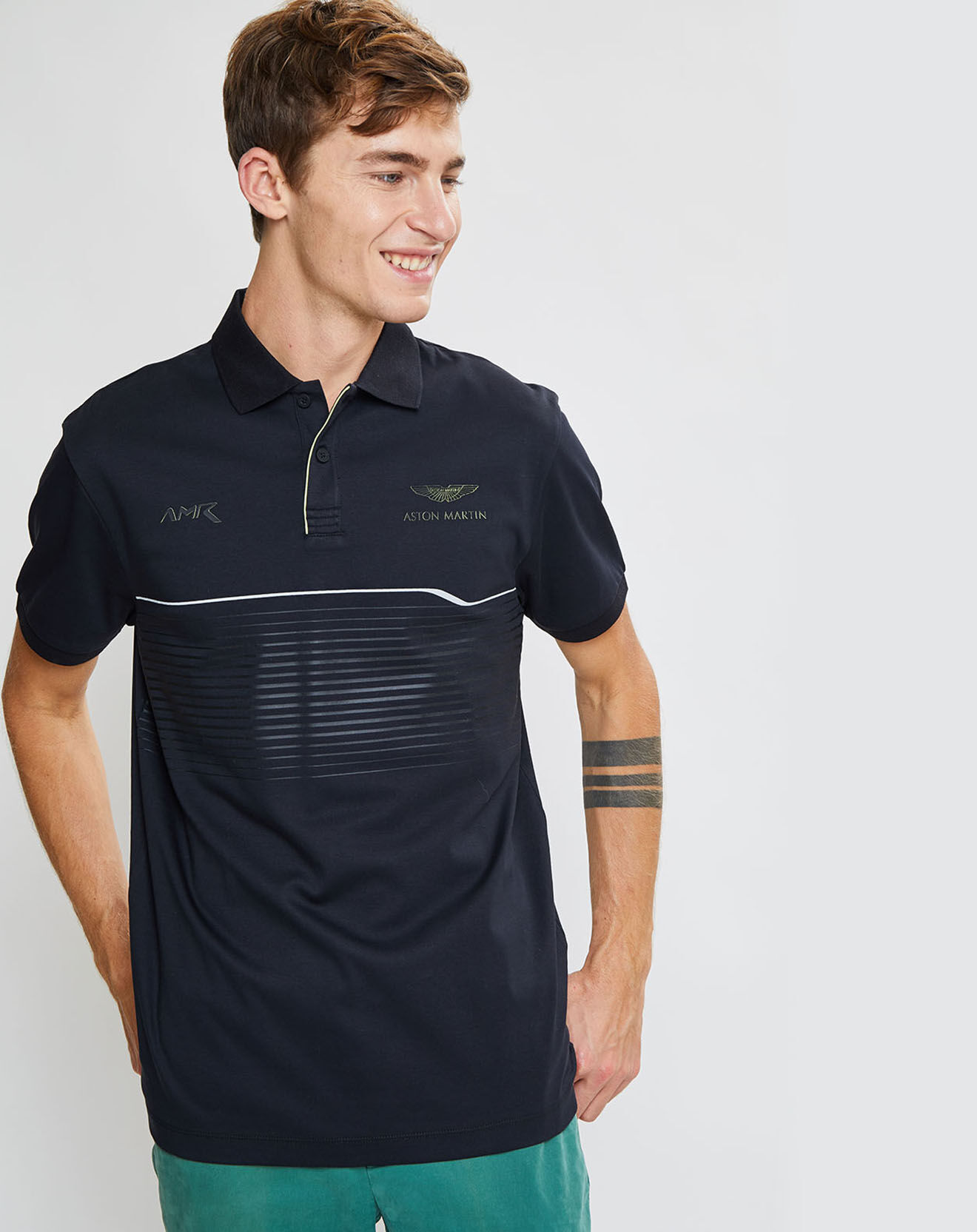 Hackett London Polo en jersey Regular Fit rayé Aston Martin Racing noir