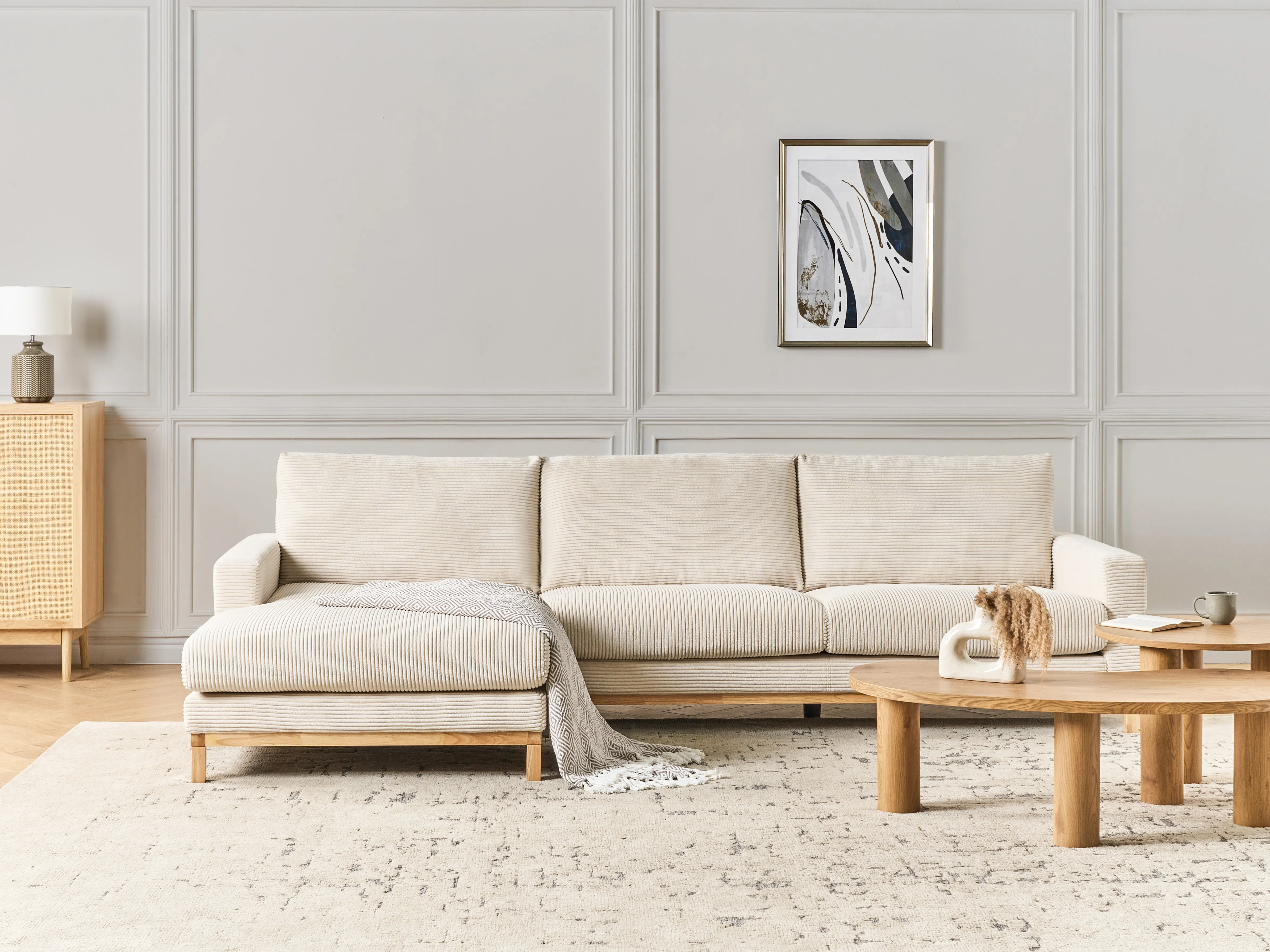 Hoekbank 4-zits SIGGARD II Corduroy Lichtbeige rechtszijdig