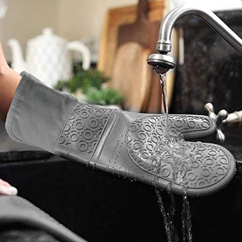 (6-tlg. Set) Hitzebeständige Silikon Ofenhandschuhe Topflappen   Untersetzer - Schwarz