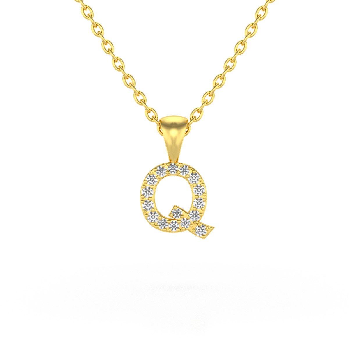 Collier Pendentif ADEN Lettre Q Or 750 Jaune Diamant Chaine Or 750 incluse 0.72grs