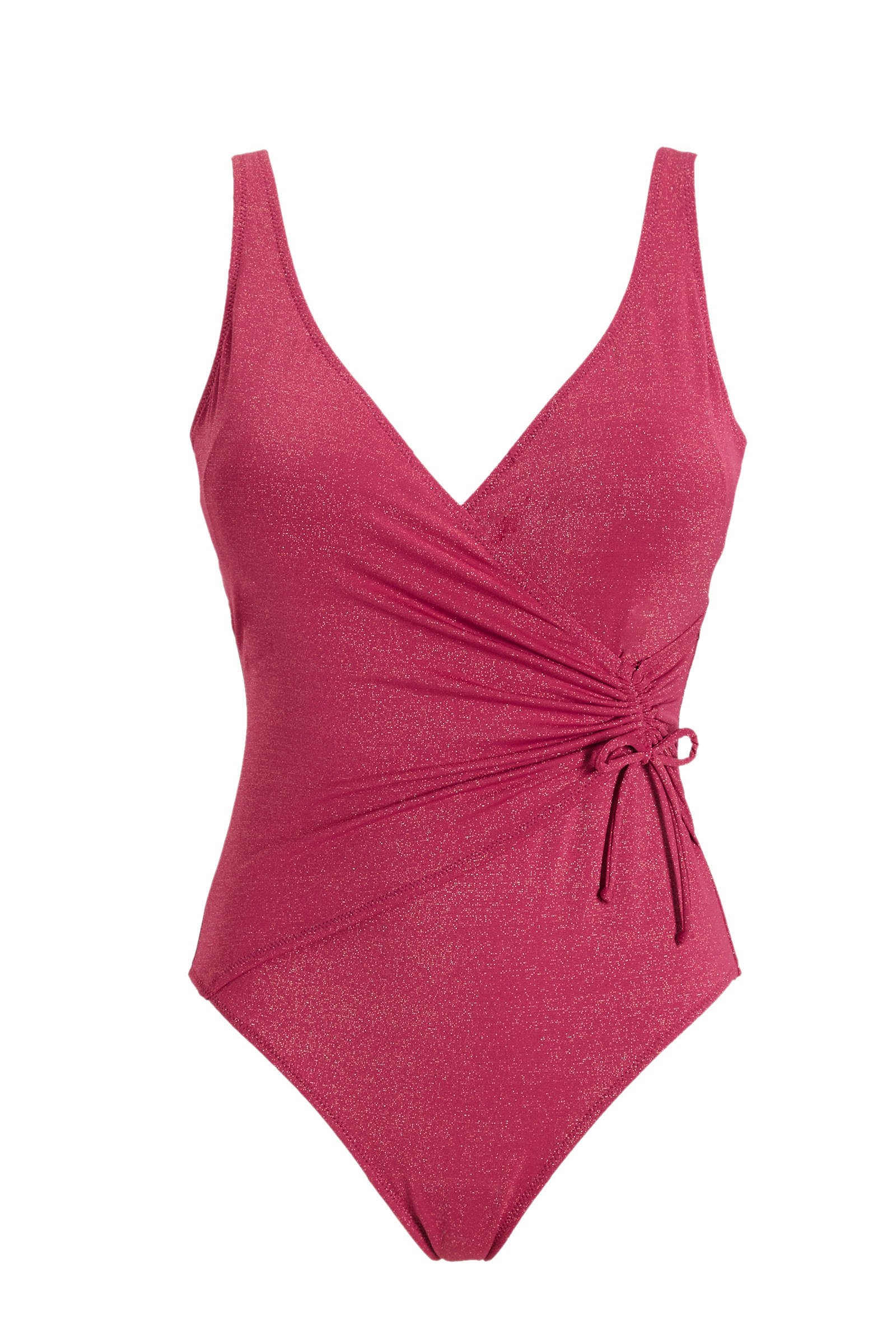 BEACHWAVE corrigerend badpak met overslag en lurex roze