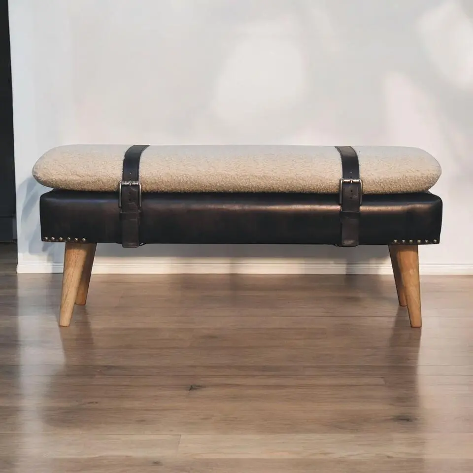 Bouclé Buffalo Hide Zwart Leren Bank, Bruin