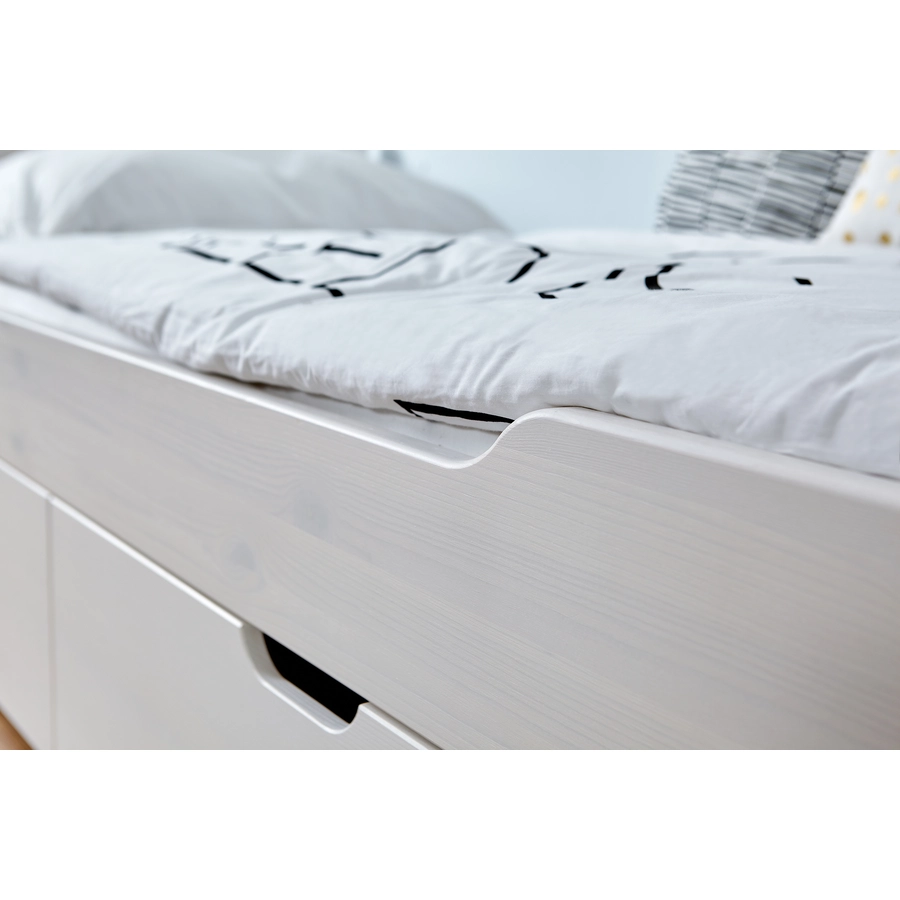 TiCAA Einzelbett Leni 90 x 200 cm Kiefer weiß mit Zusatzbett