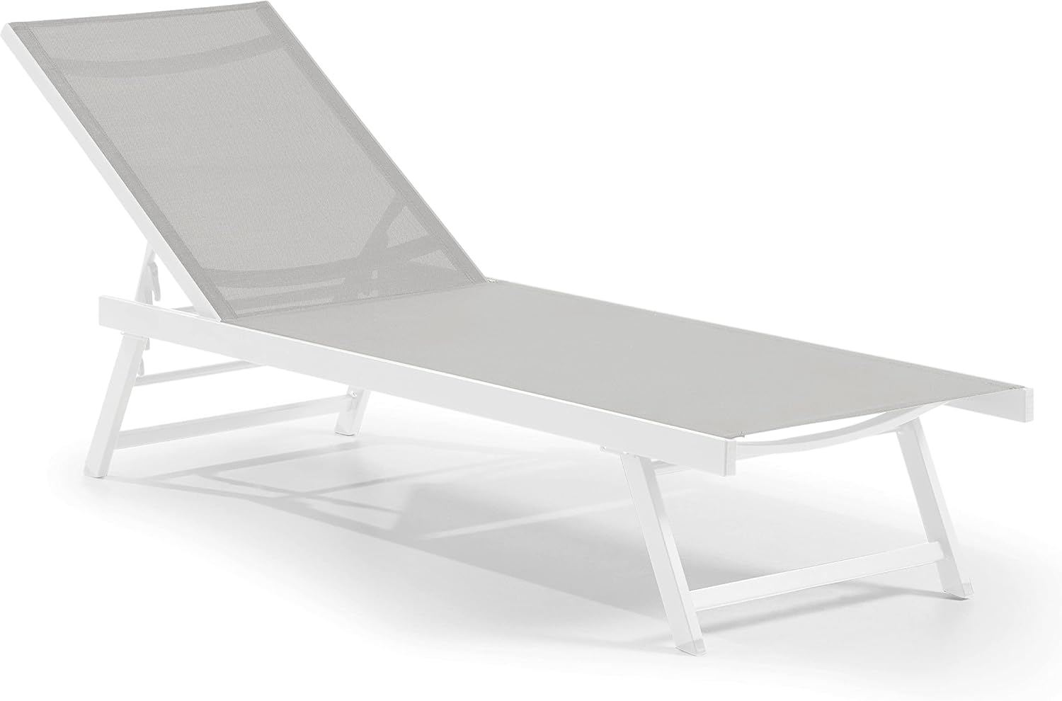 Leco-Sonnenliege Elina – Formschöne Aluminium-Gartenliege mit 5fach Verstellbarer Rückenlehne und einklappbaren Füßen – Gestell Weiß