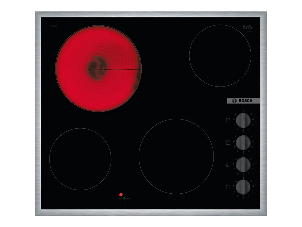 Bosch Serie | 2 PKE645CA2E - Keramisk kogeplade - 4 plader - Niche - bredde: 56 cm - dybde: 49 cm - med rustfrit stål-pynt - sort/rustfrit stål