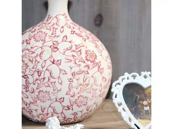 Jarre vase en céramique beige et bordeaux 27 x 17.5 x 33 cm