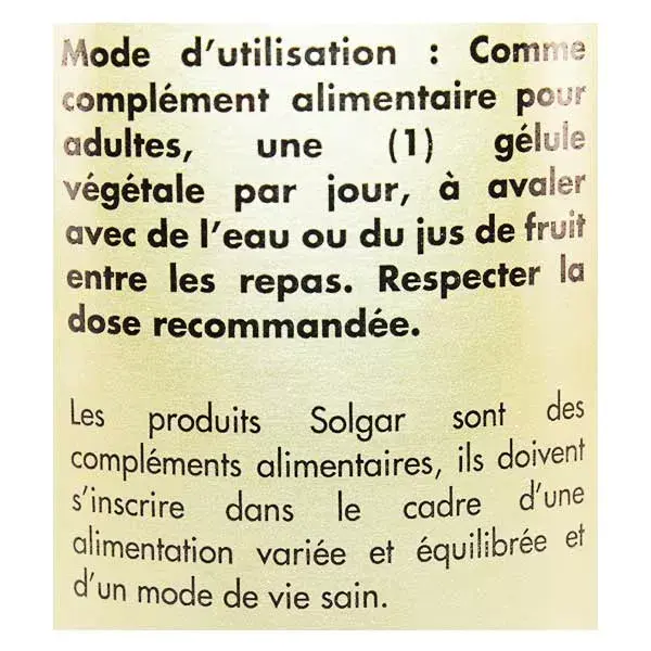 Solgar L-Tirosina 500mg 50 cápsulas vegetais
