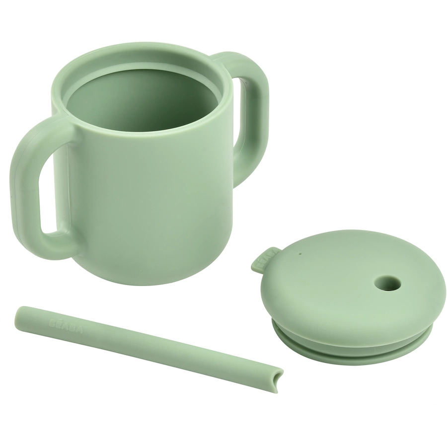 BEABA® Becher aus Silikon mit Strohhalm salbeigrün