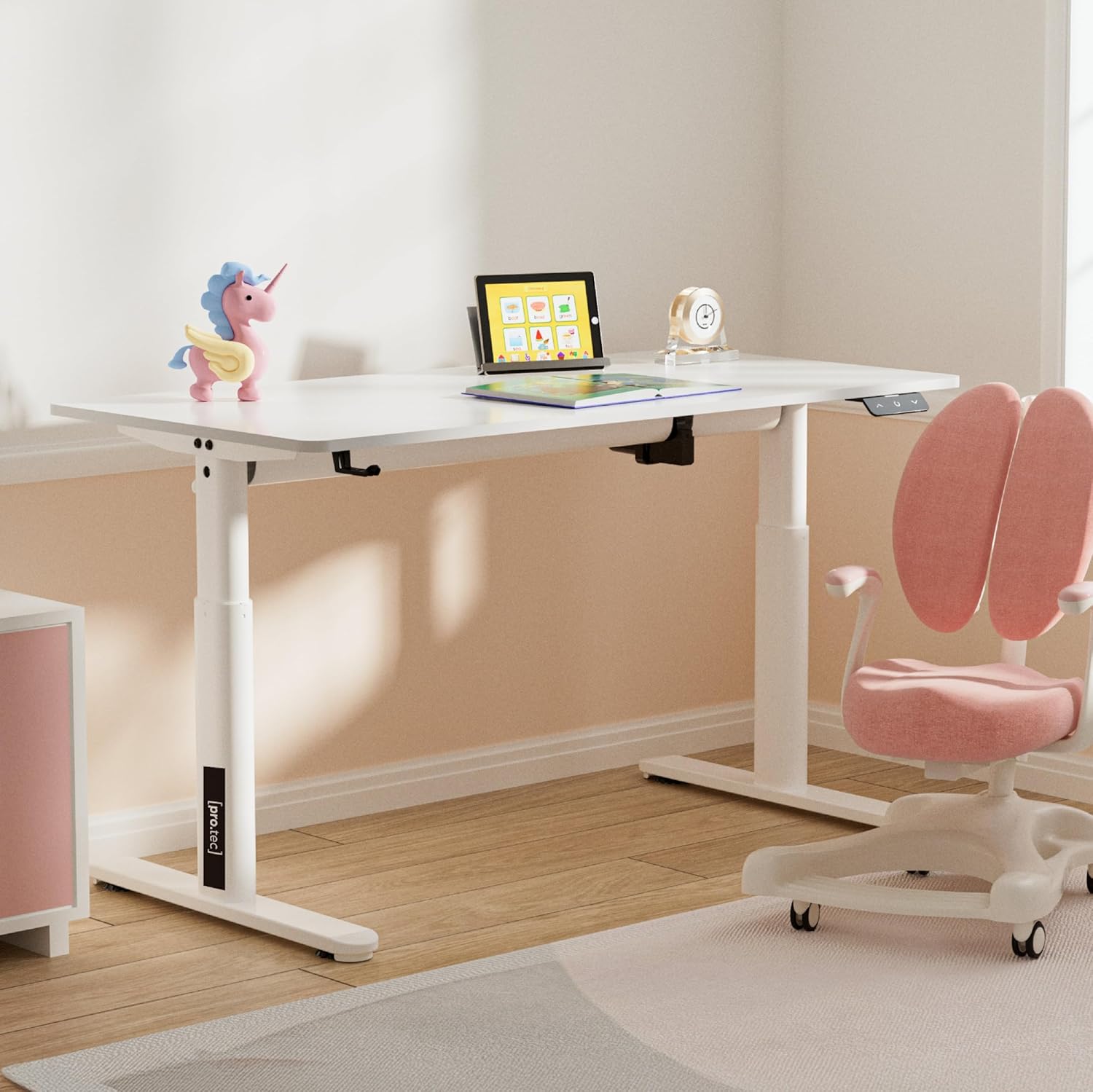 pro.tec Höhenverstellbarer Kinderschreibtisch Ringe 120 x 60 cm Computertisch für Kinder Weiß Schülerschreibtisch