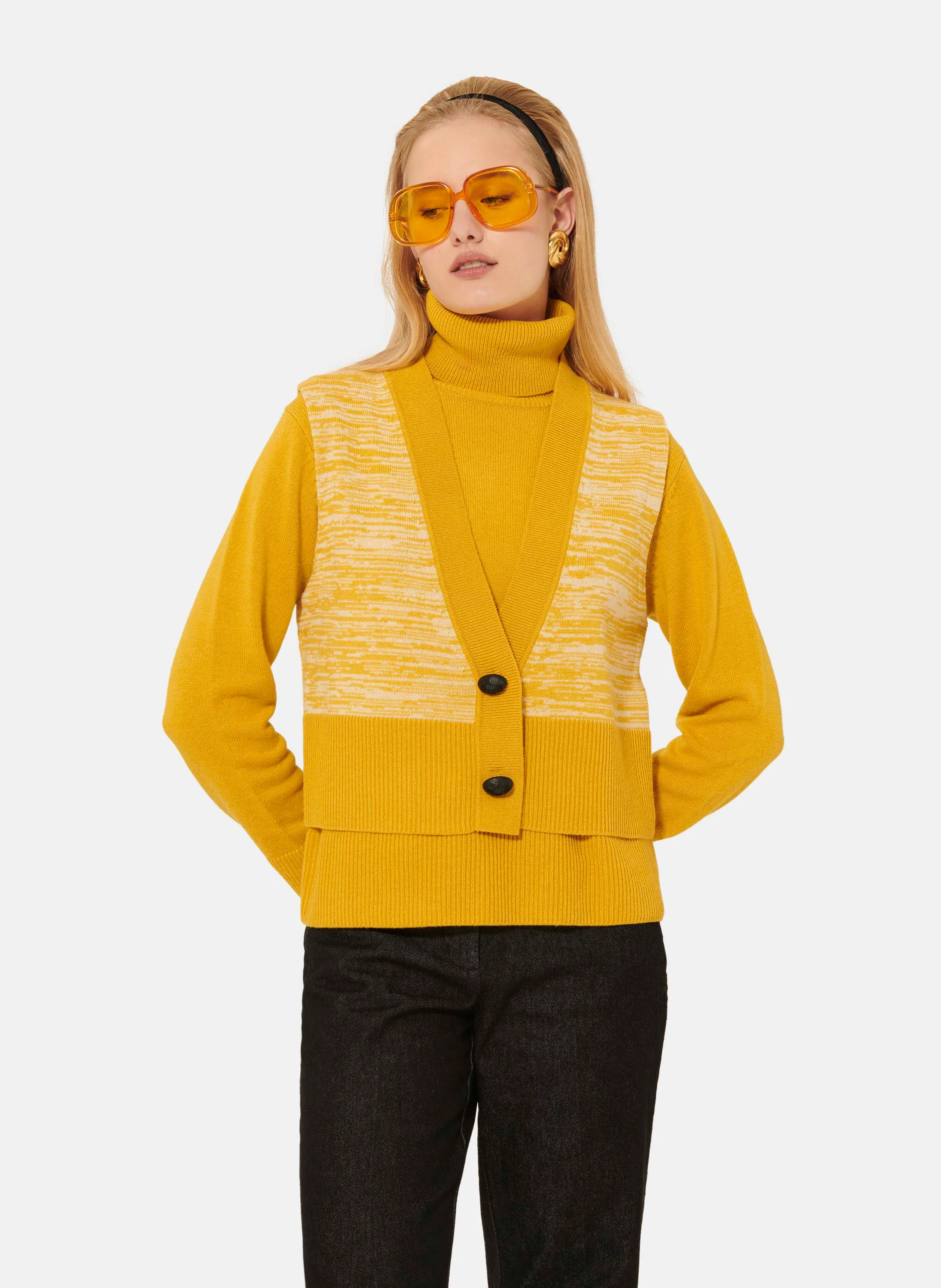 GILLES - Gilet col V en laine | Jaune