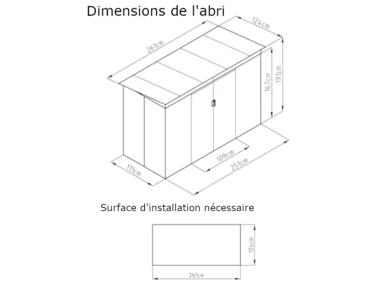 Abri de jardin métal en acier galvanisé gris 3,23 m² - FOLCO