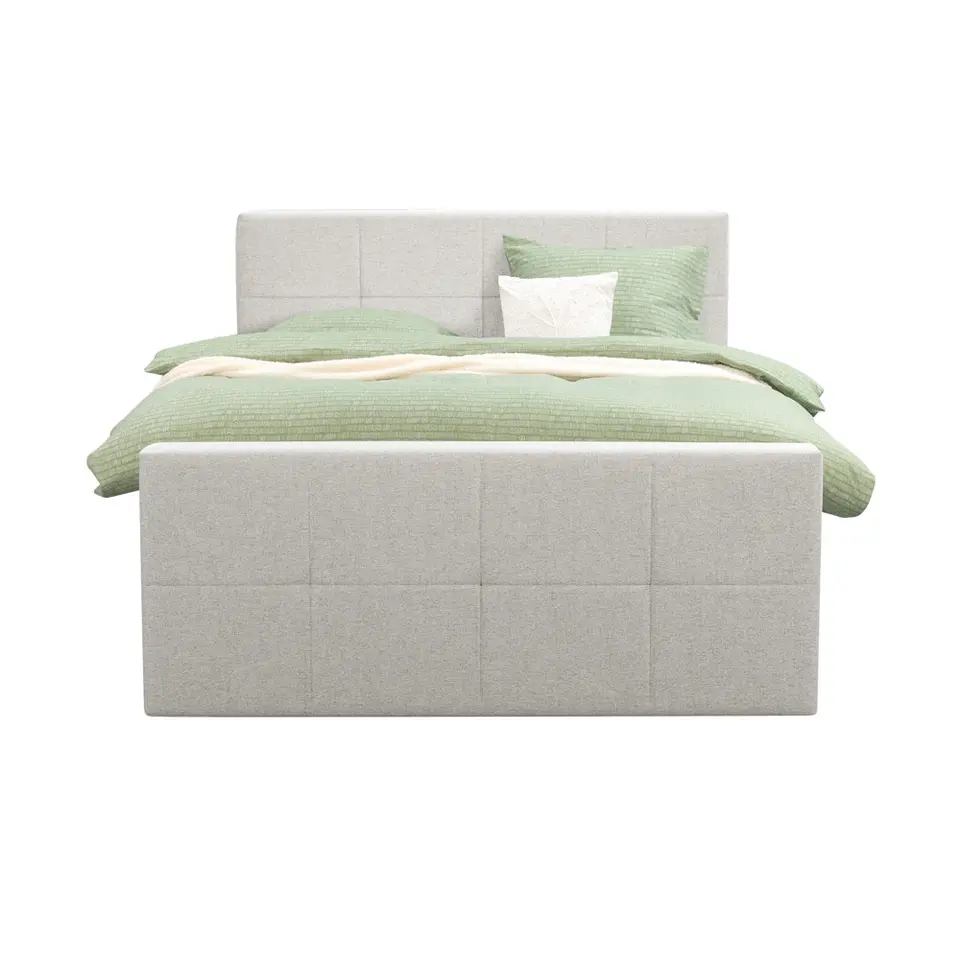 Boxspring met voetbord Liv geblokt - ecru - 140x200 cm - slanke poot