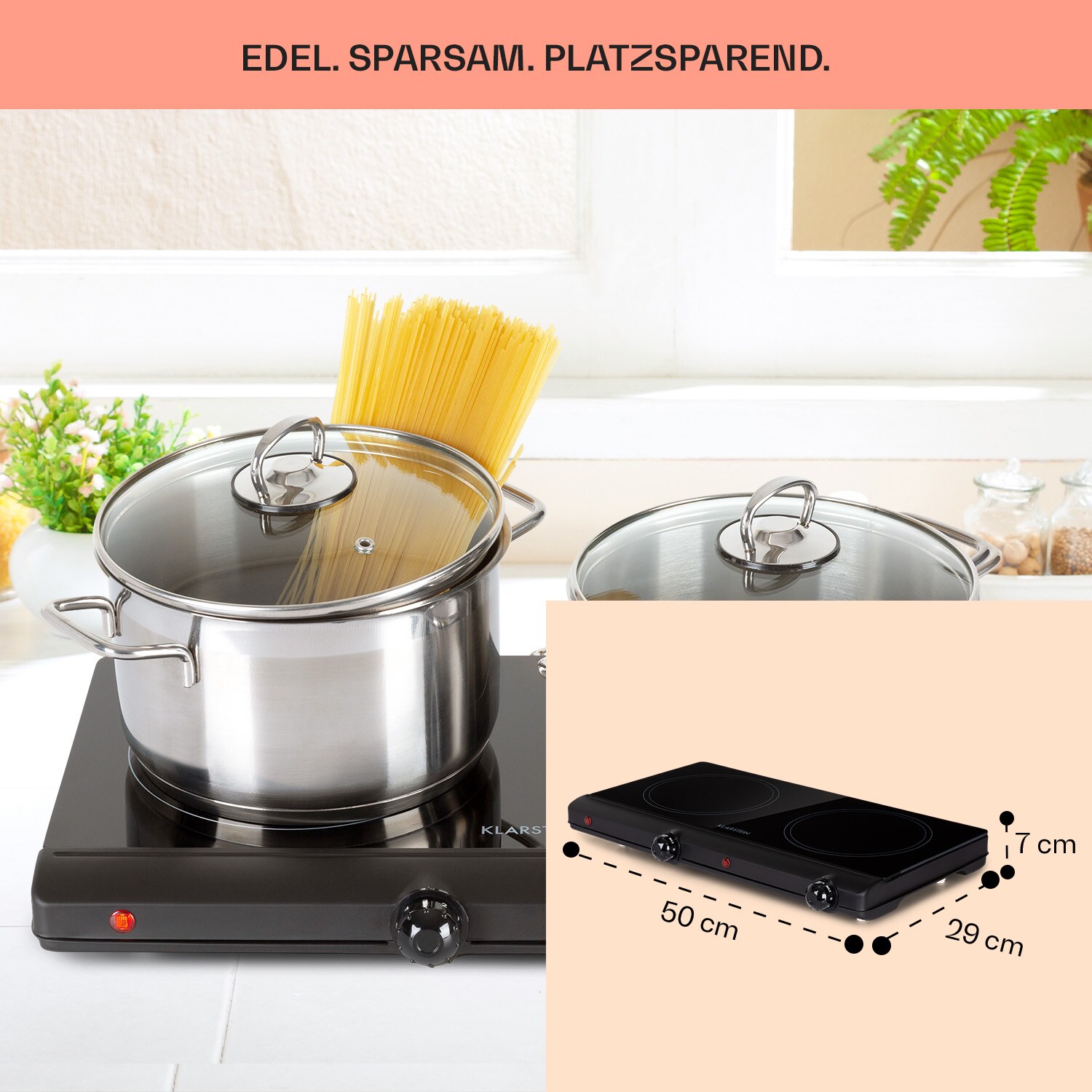 Cookbuddy Doppel-Kochfeld 2400W 5 Leistungsstufen Glaskeramik Schwarz