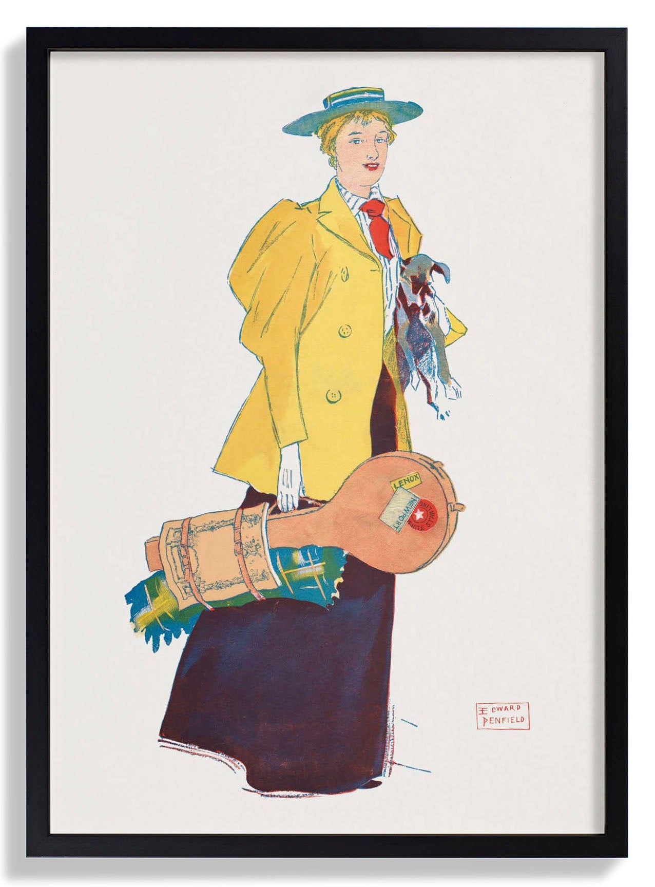 Frau hält Hund und Sachen von Edward Penfield
