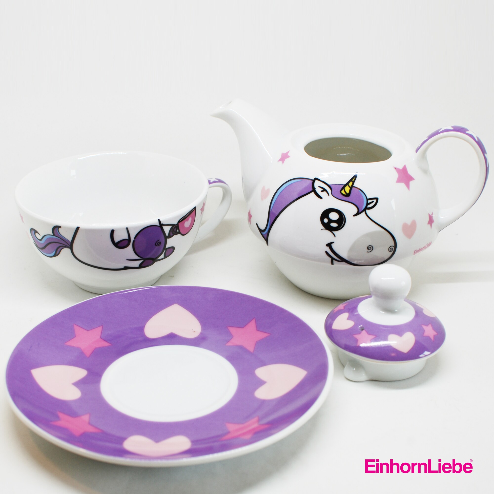 EinhornLiebe - Teekanne mit Tasse - Tea for one (4-teilig) Teetasse Kanne Tasse Teeservice