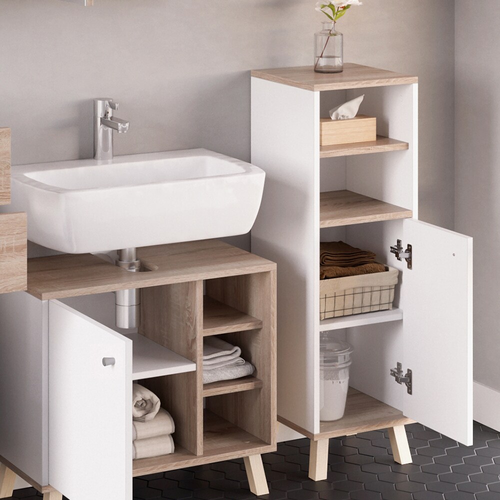 Vicco Midischrank Badschrank Badregal Senyo Sonoma/Weiß 2 Fächer Badmöbel