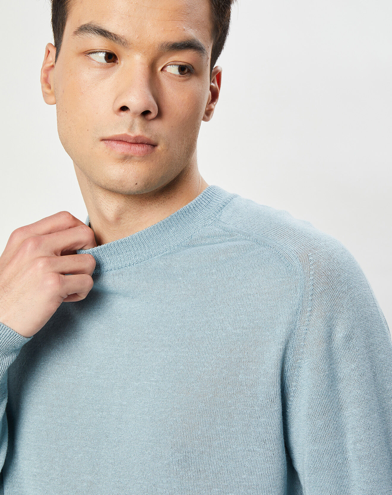 Bellerose Pull en Lin & Laine vierge Nepro col rond bleu clair