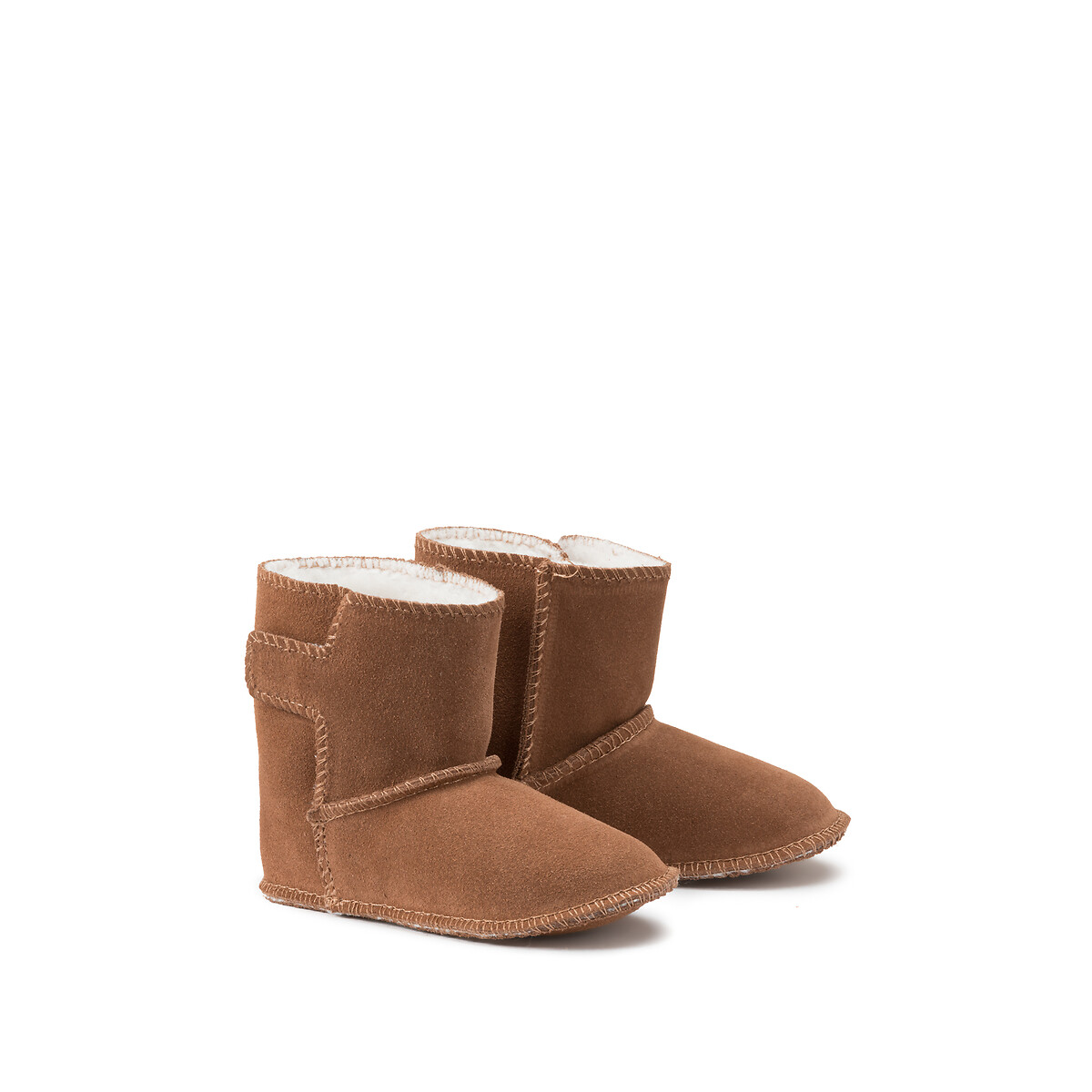 COLEÇÃO LA REDOUTE<br>Botas de cano curto em couro quente, forradas e com fecho de velcro