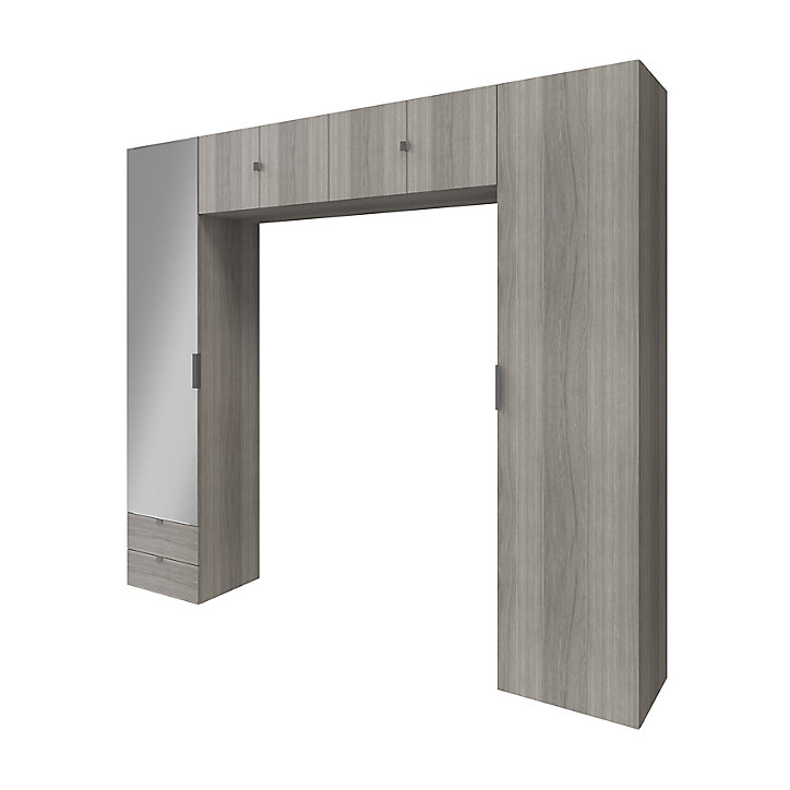 Ensemble de colonnes et caissons suspendus effet chêne grisé avec miroir GoodHome Atomia H. 225 x L. 250 x P. 47 cm