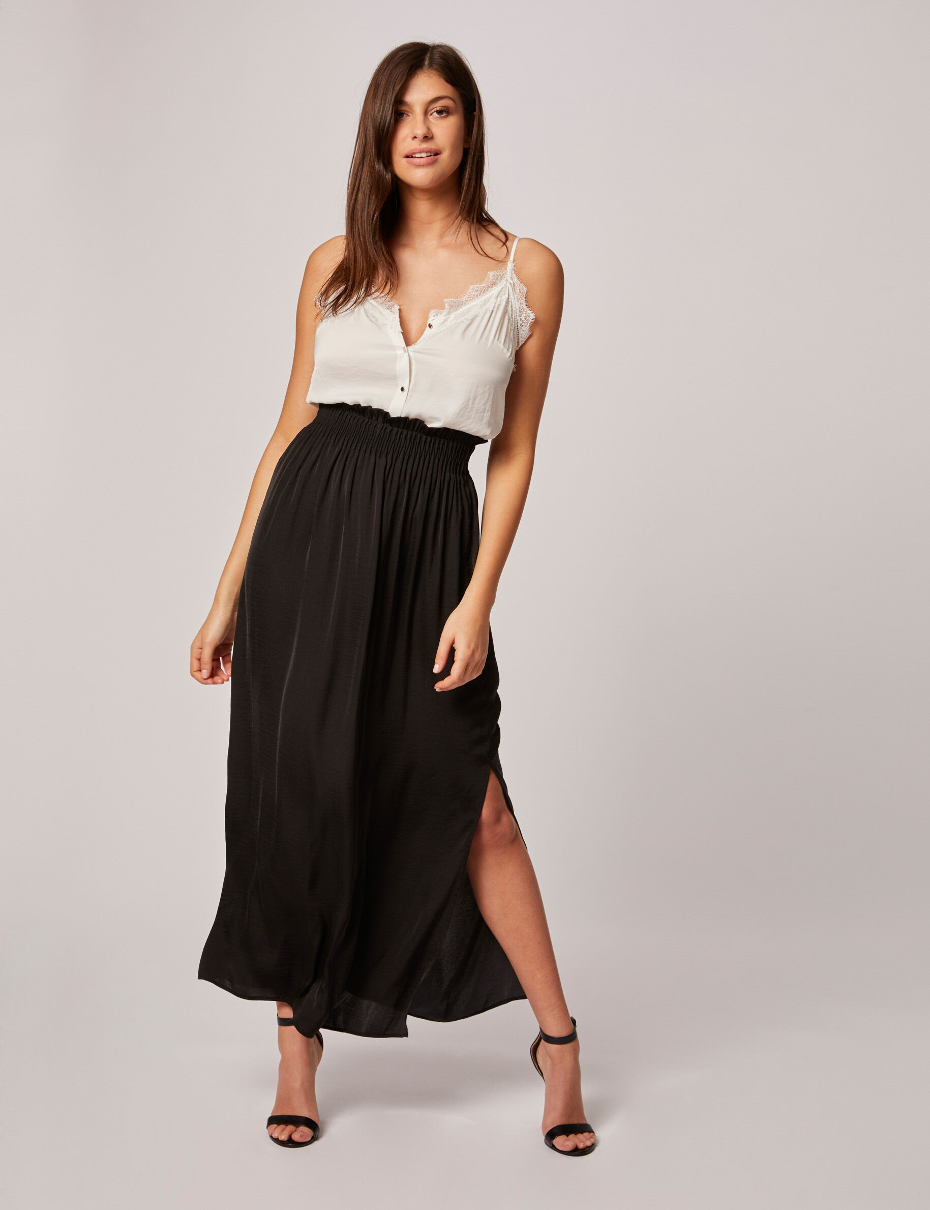 Jupe longue fluide taille élastiquée noir femme - noir