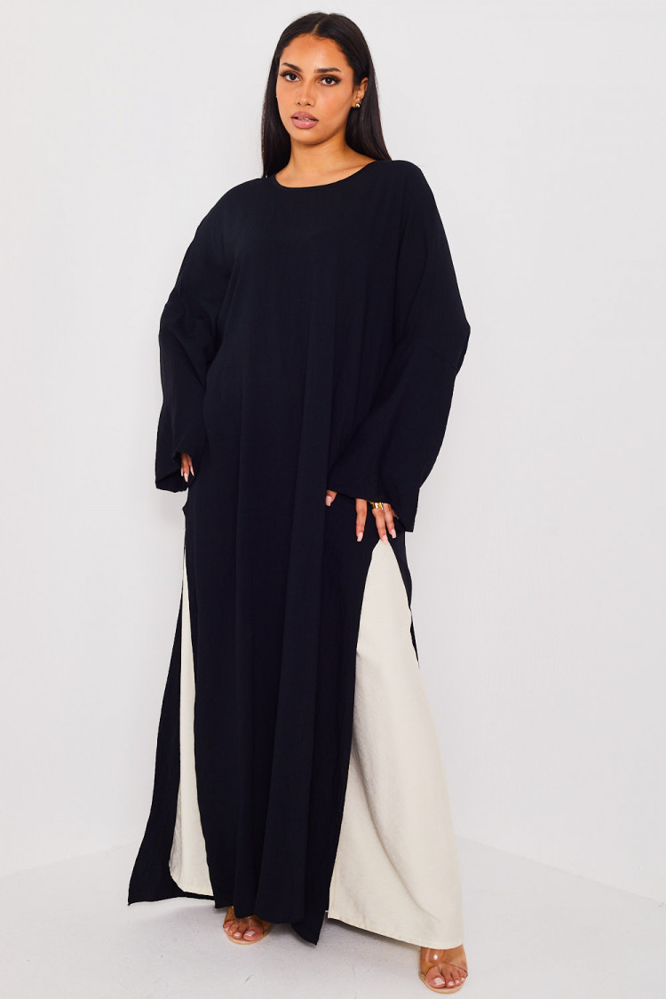 Ensemble 2 pièces robe + pantalon noir et beige