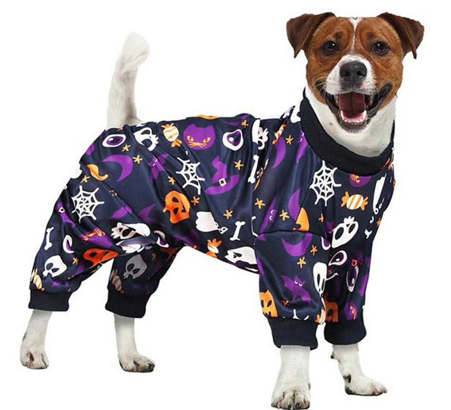 Fantasia de pijama roxo para cachorro para o Dia das Bruxas