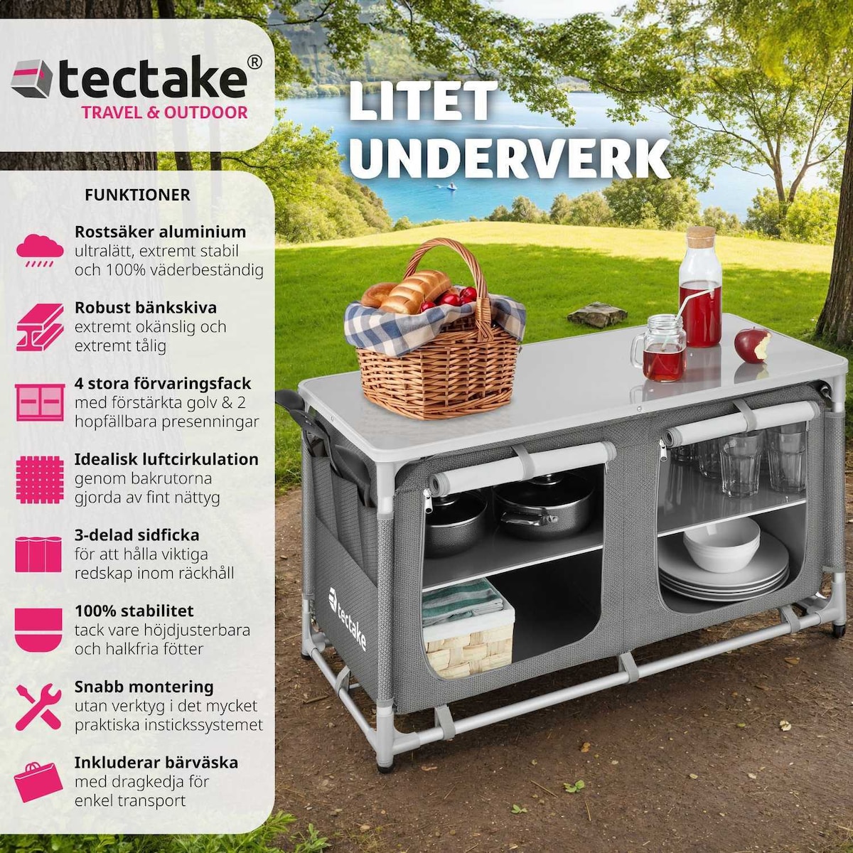 Campingkjøkken 97×47,5×56,5 cm - grå
