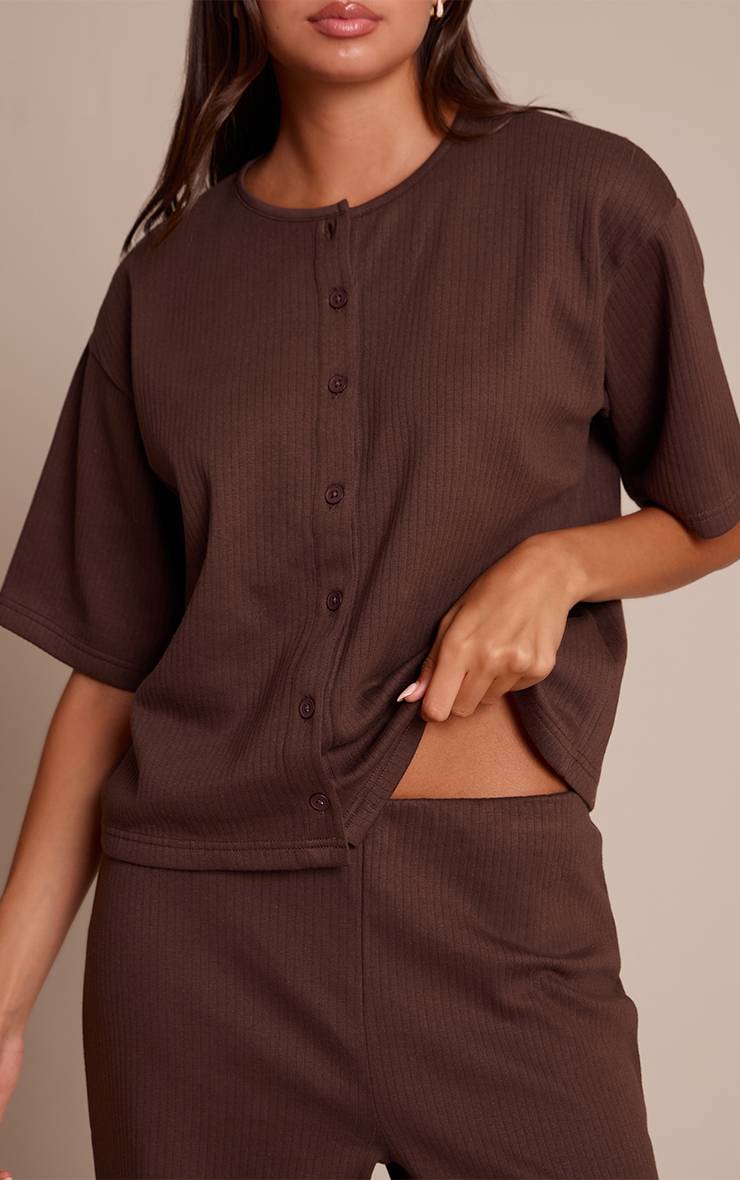 Chocolate Brown Pantalon Large Côtelé À Rayures