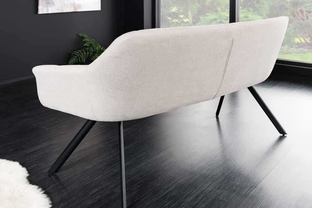 Esszimmer Sitzbank PAPILLON 165cm champagner beige mit Lehnen schwarzes Metallgestell