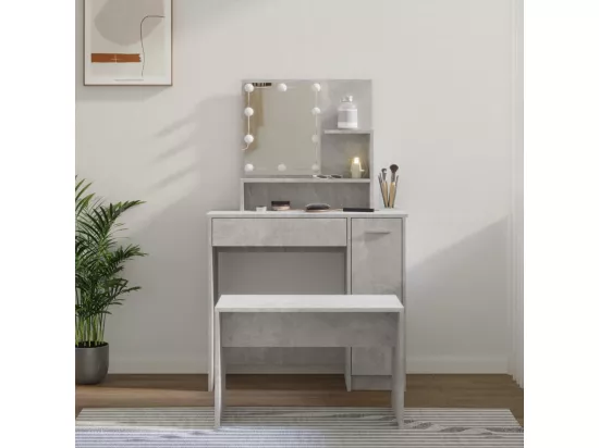 Ensemble de coiffeuse avec LED Gris béton Bois d'ingénierie
