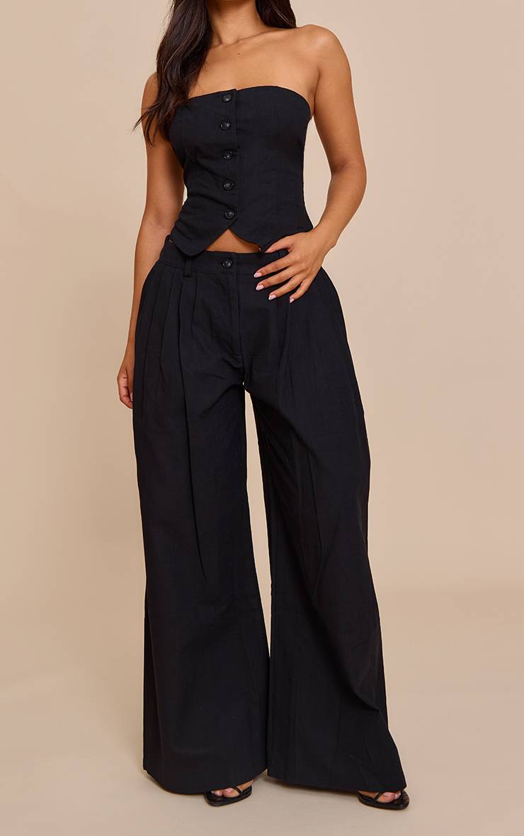 Noir Pantalon Large À Détails Plissés Petite Taille Co-ord