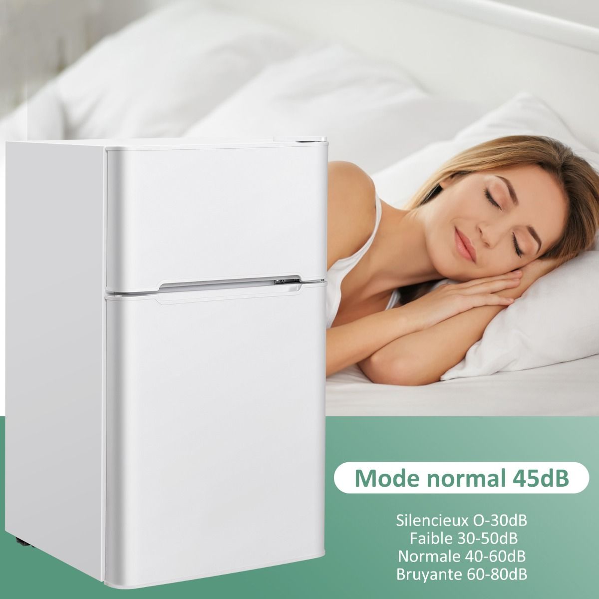 Réfrigérateur Compact Mini-réfrigérateur 90 L Congélateur Séparé avec Design à 2 Portes Lumière LED Grand Angle Blanc - Lidl-Manfred