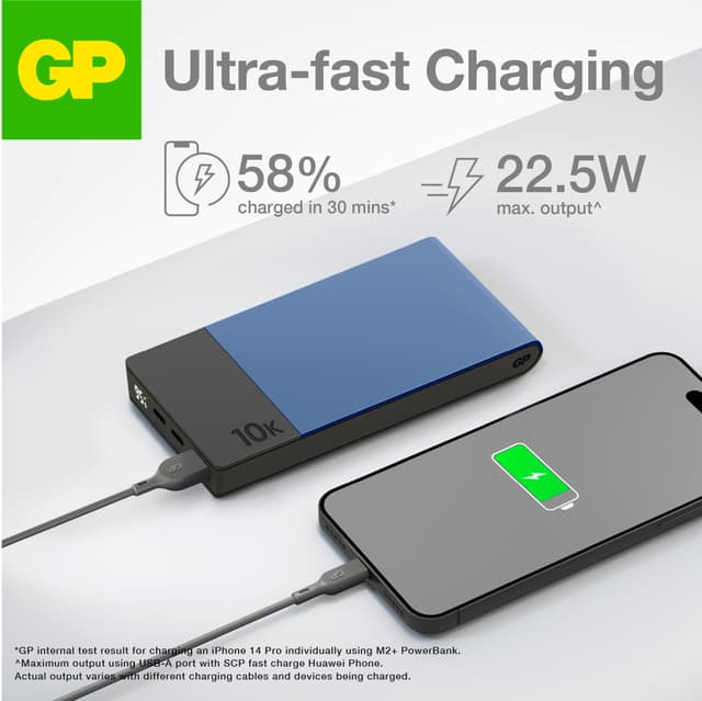 GP M2+ 10.000 mAh powerbank (blå)