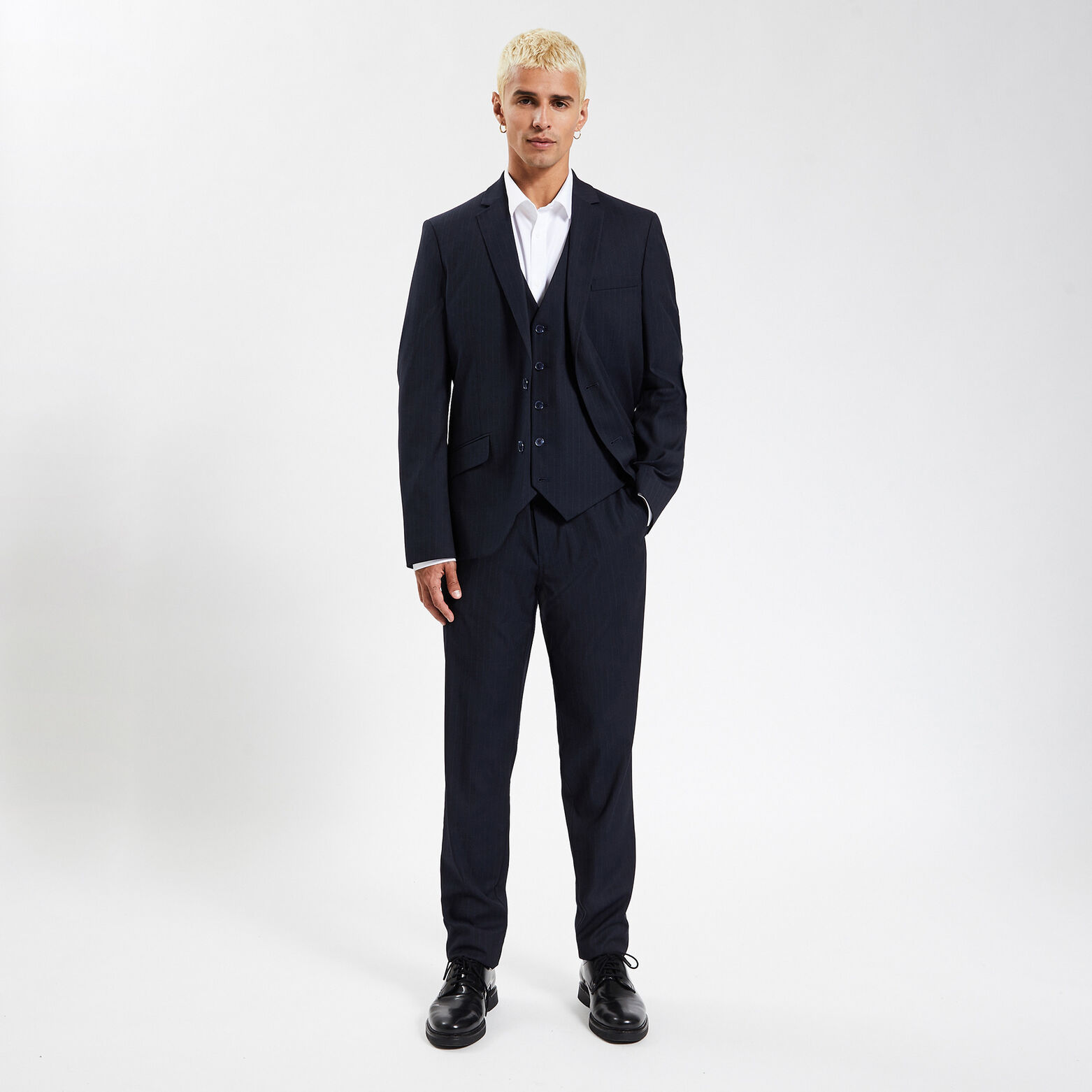 Gilet de costume rayé slim Bleu