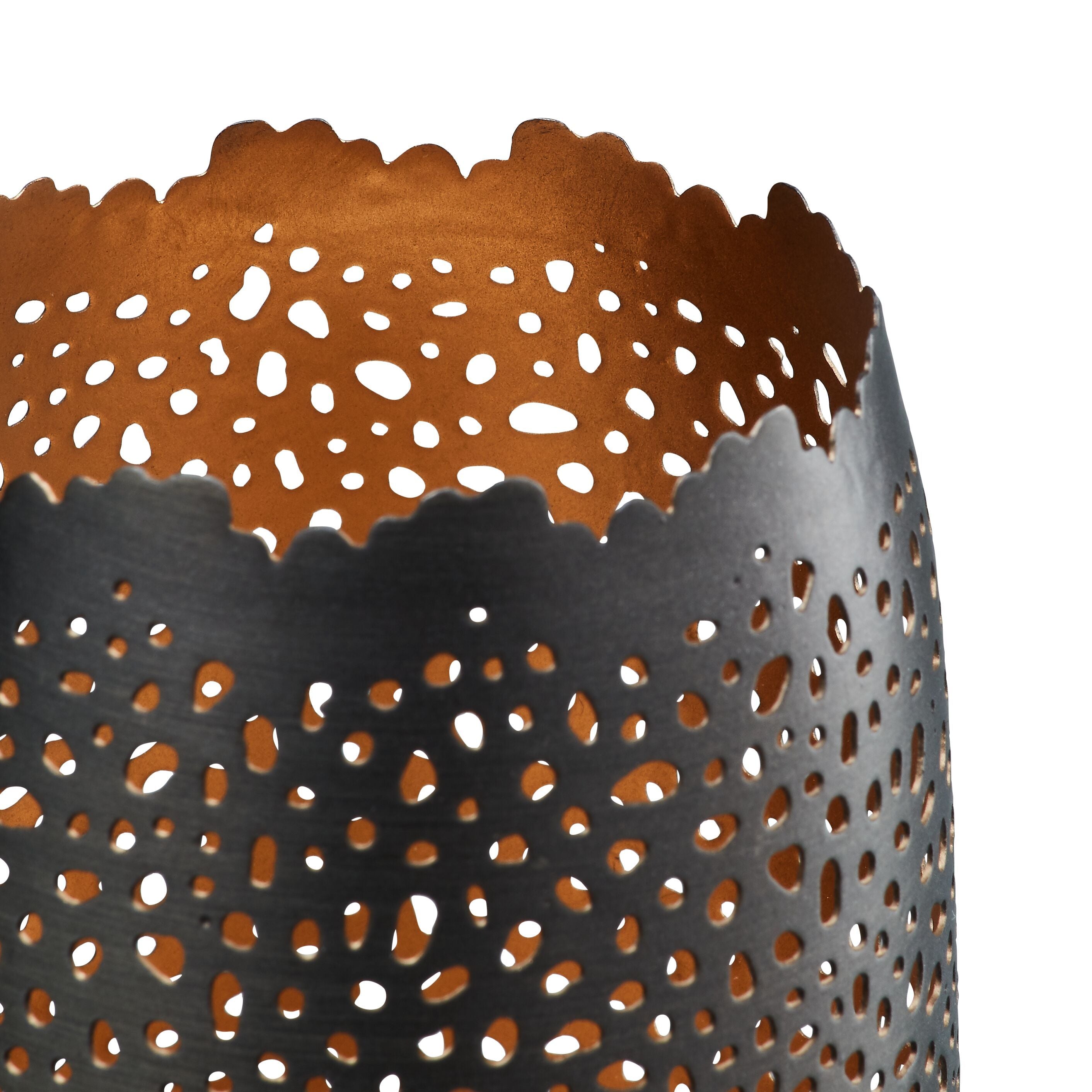 BENI Windlicht - Bronze, Gold, Grau / Silber / B: 8.0 cm x T: 8.0 cm x H: 9.0 cm