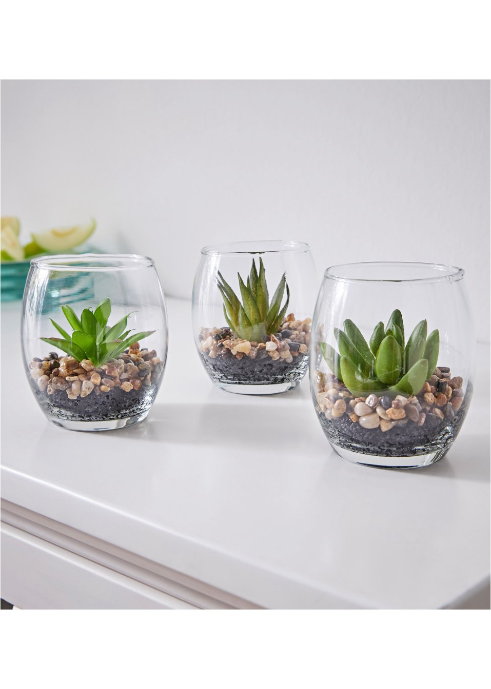 Kunstplant succulent in glas (3-dlg. set)