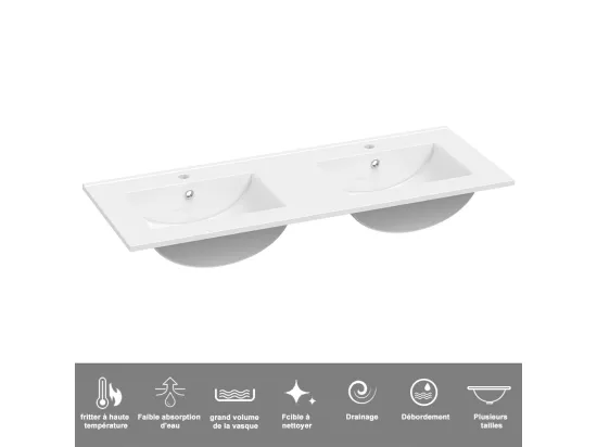 AICA Ensemble Meuble salle de bain noir 120cm avec double vasque en céramique,meuble 4 tiroirs