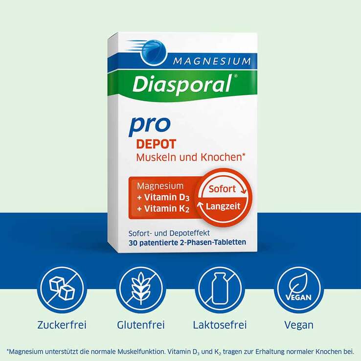 Magnesium Diasporal pro D3 + K2 Depot Muskel + Knochen Tabletten, 30 St